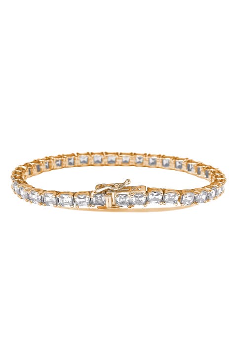 Rose Gold Plate Sterling Silver Cubic Zirconia Tennis Bracelet