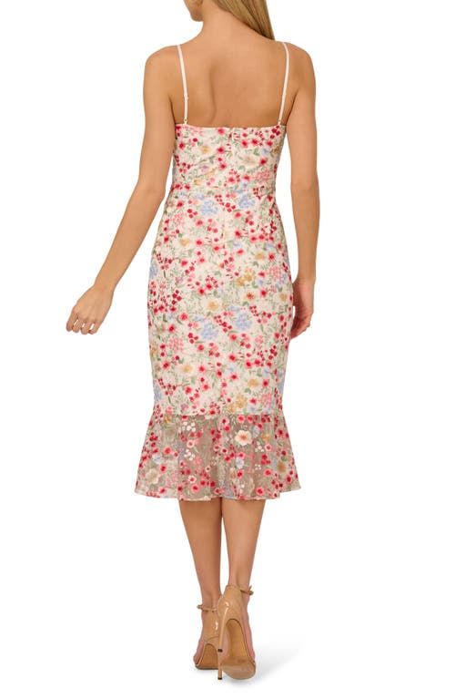 ADRIANNA PAPELL ADRIANNA PAPELL EMBROIDERED MESH MIDI DRESS 