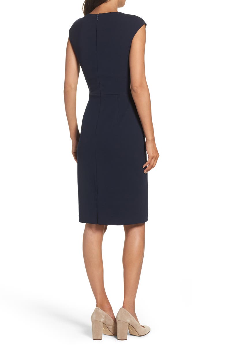Betsey Johnson Ruched Ponte Sheath Dress, Alternate, color, Navy