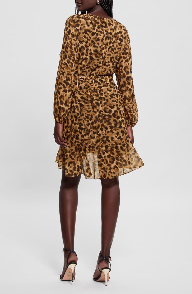 GUESS Kaleen Leopard Print Long Sleeve Minidress, Alternate, color, Fast And Fierce Leopard Print