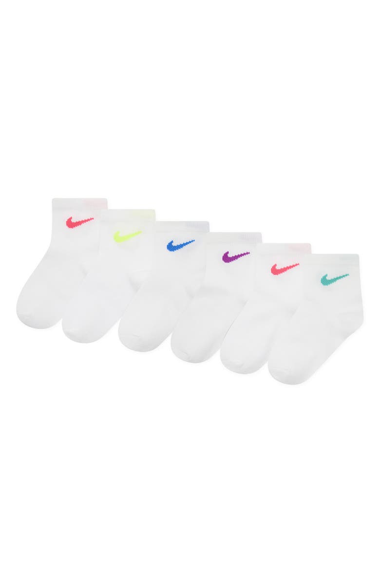 Nike Kids' Metallic 6-Pack Swoosh Quarter Socks, Main, color, White
