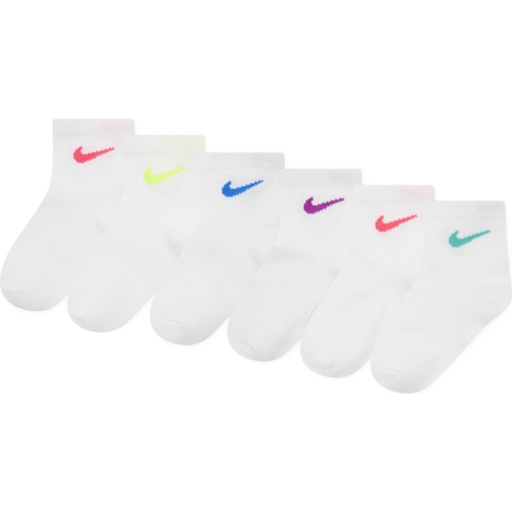 Nike Kids' Metallic 6-pack Swoosh Quarter Socks In White