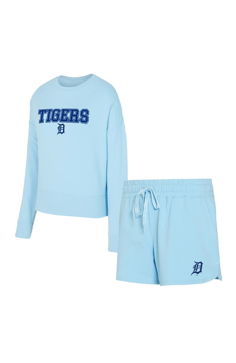 CONCEPTS SPORT Women's Concepts Sport  Light Blue Detroit Tigers Elevation Tri-Blend Long Sleeve T-Shirt & Shorts Set, Alternate, color, Light Blue