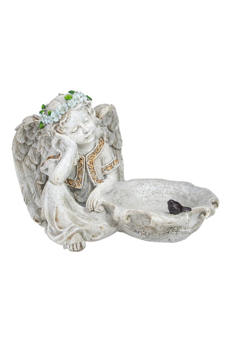 Northlight 12.25" Sitting Angel Bird Feeder Outdoor Garden Statue, Main, color, Gray