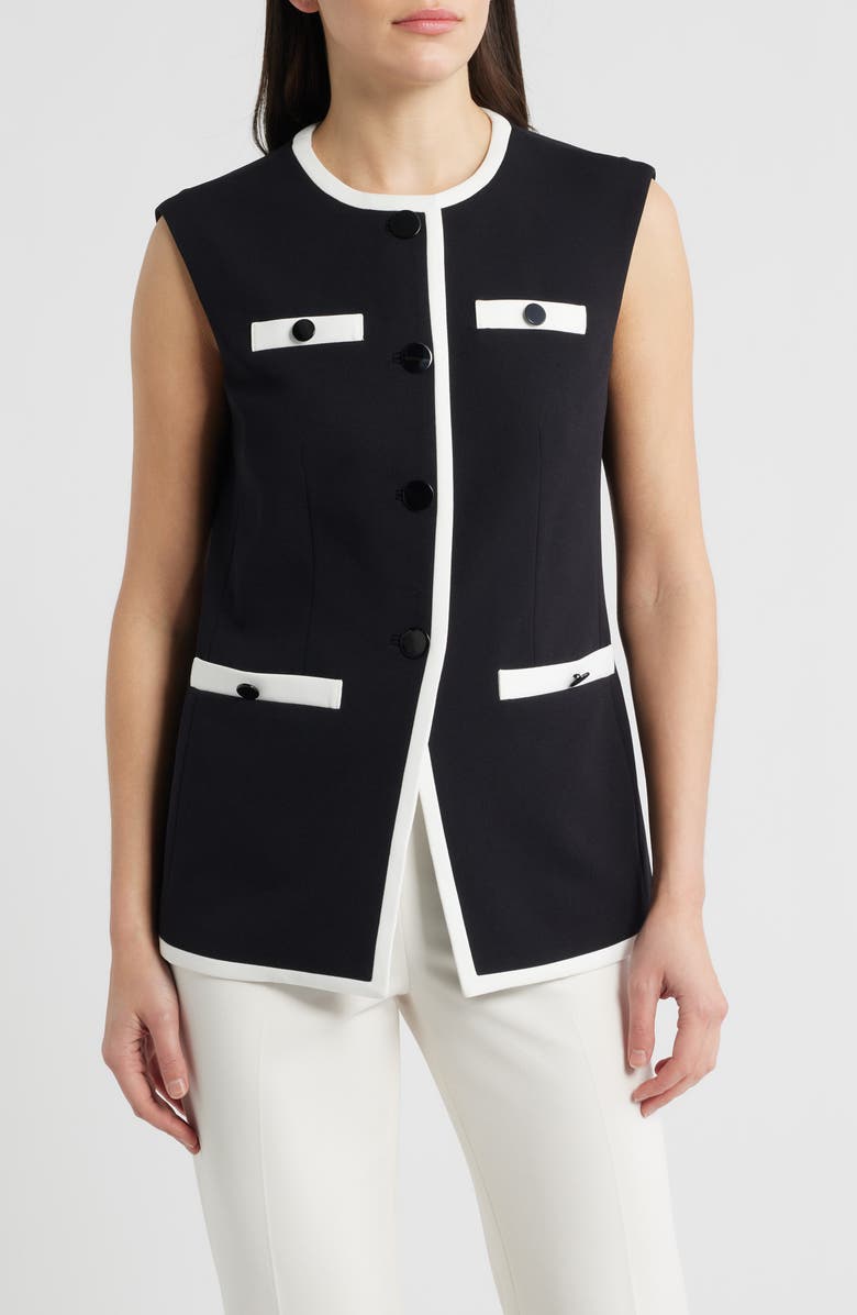 Anne Klein Colorblock Vest, Main, color, Anne Black / White Dove