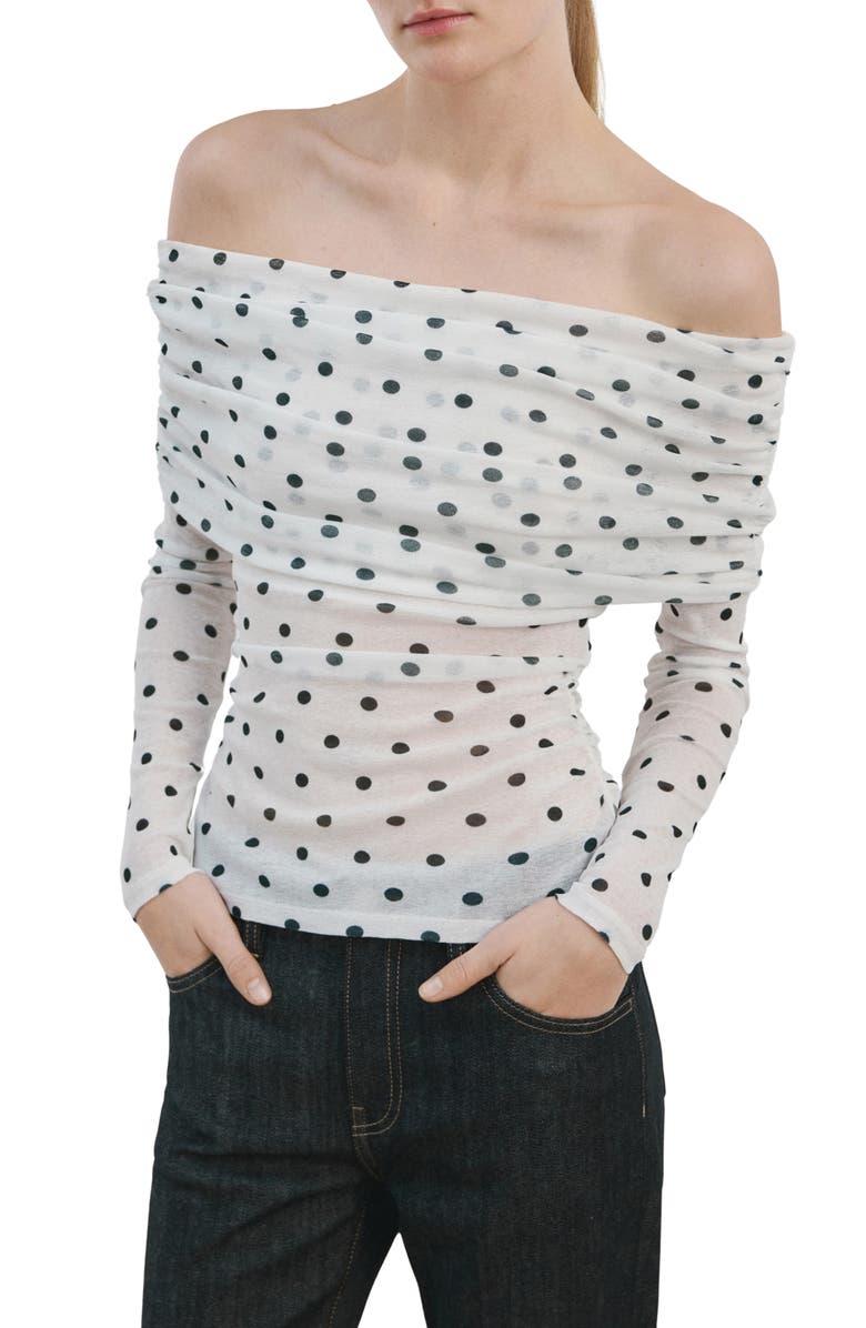 MANGO Off the Shoulder Long Sleeve Top, Main, color, White