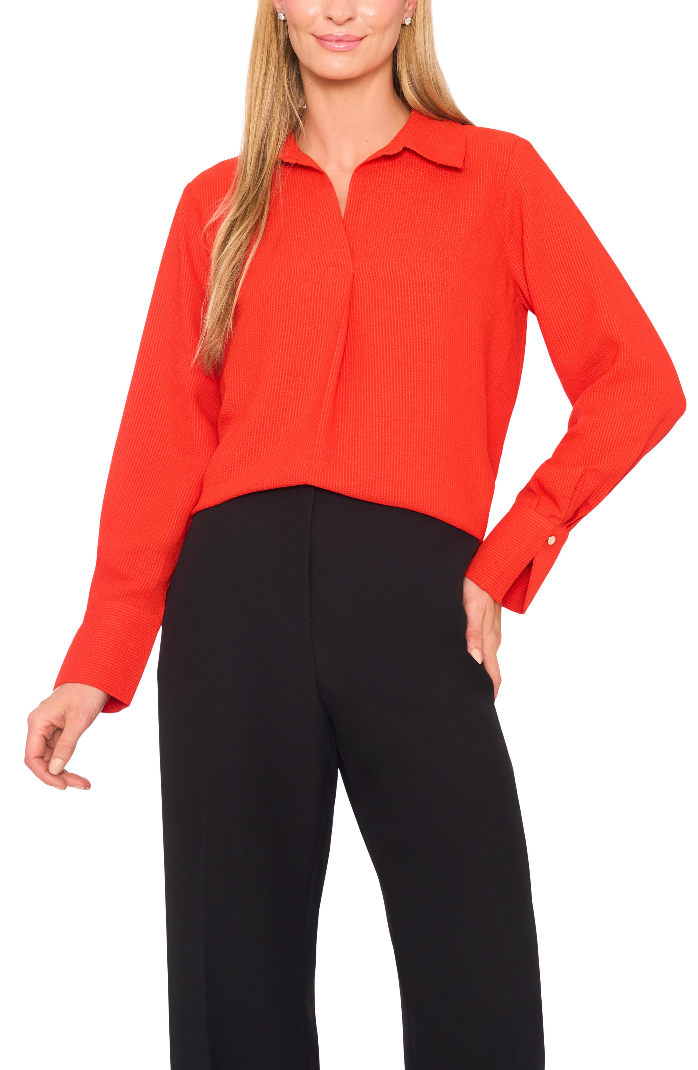 Tonal Stripe Collared Split Neck Top - image 5