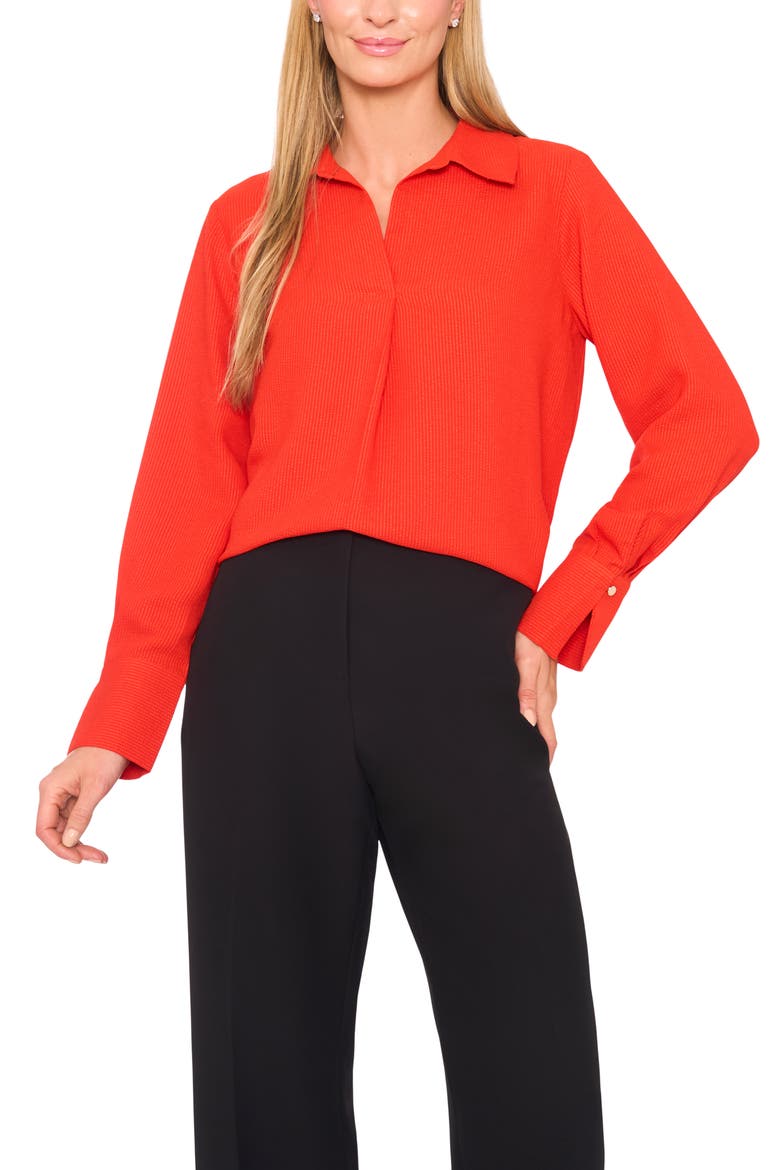 Tonal Stripe Collared Split Neck Top, Main, color, POINCIANA