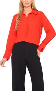 Halogen® Tonal Stripe Collared Split Neck Top