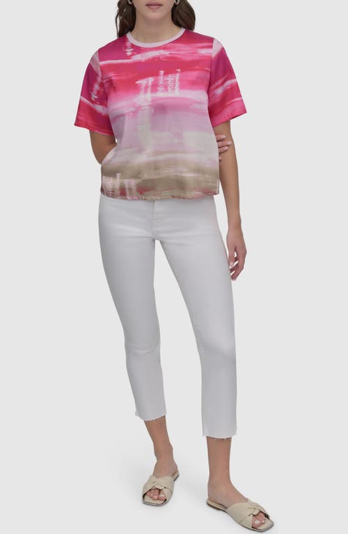 Dkny Print Scarf Twill Short Sleeve Top In Pink