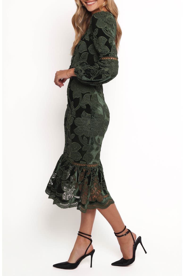dark green lace midi dress Zosia Dark Green Lace A-line Lace Up Back Midi Dress