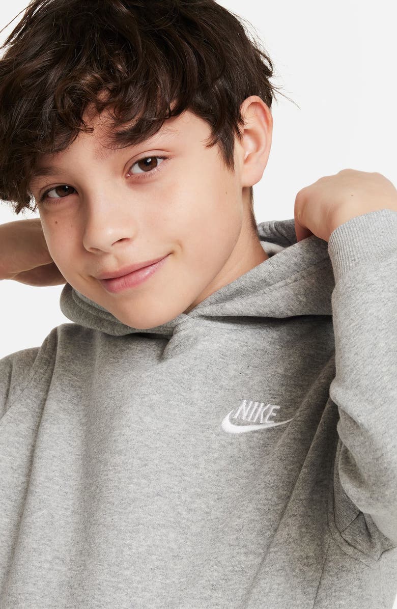 Nike Kids' Club Fleece Hoodie, Alternate, color, 063 Dk Grey Heather/White