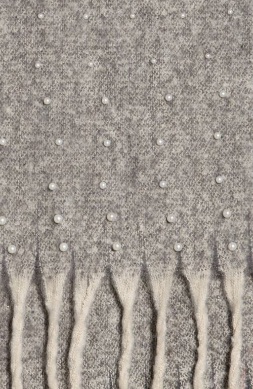 Nanette Lepore Faux Pearl Fringe Scarf In Gray