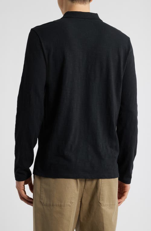 Vince Slub Cotton Long Sleeve Polo In Black
