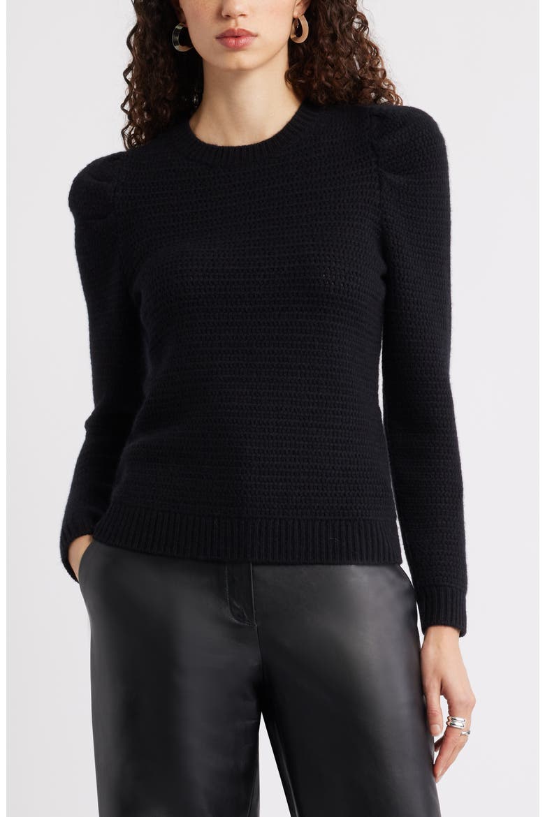 Wool & Cashmere Puff Sleeve Sweater, Main, color, BLACK ROCK
