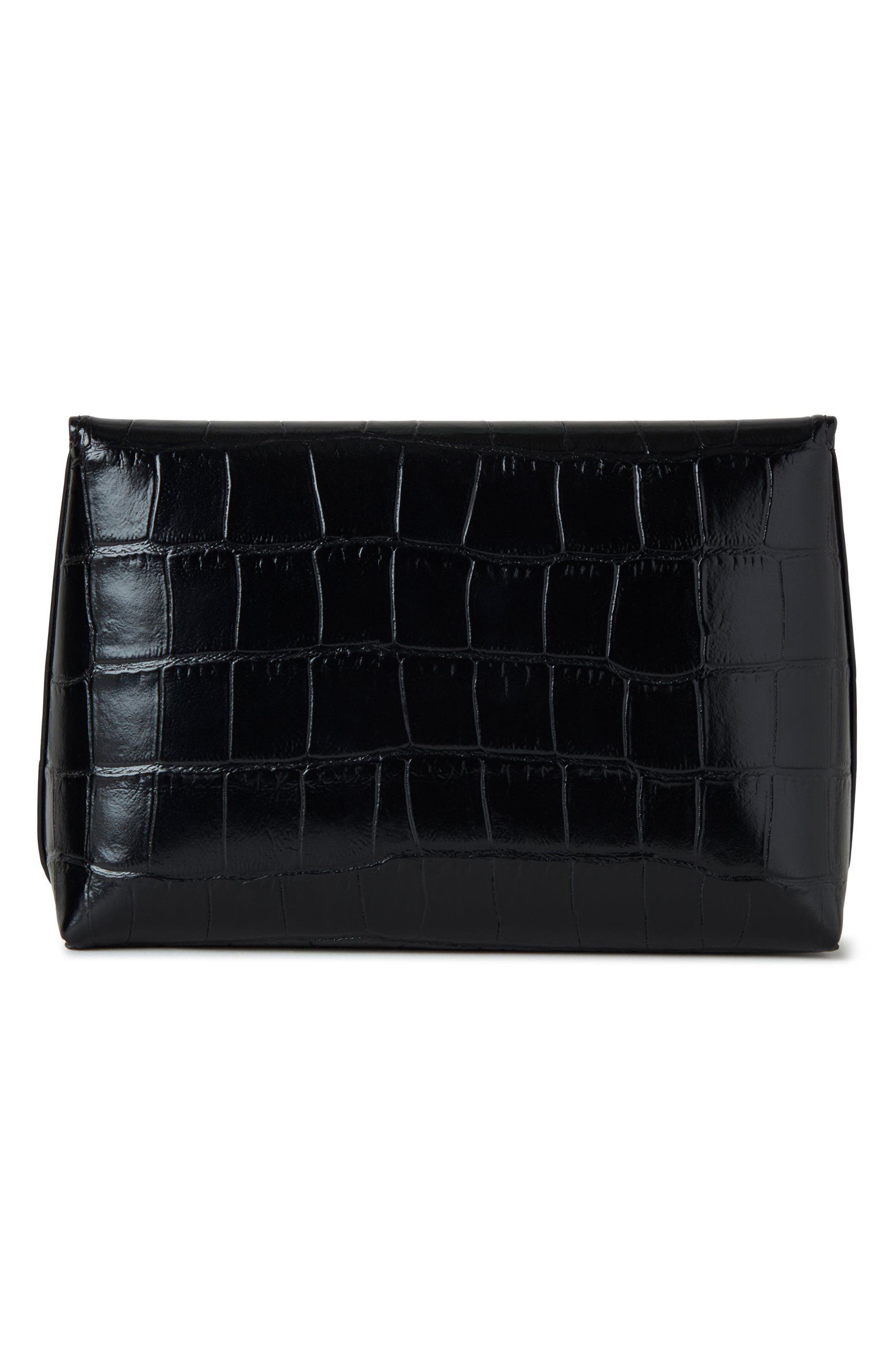 Mulberry Darley Shiny Croc Embossed Leather Cosmetics Pouch, Alternate, color, Black