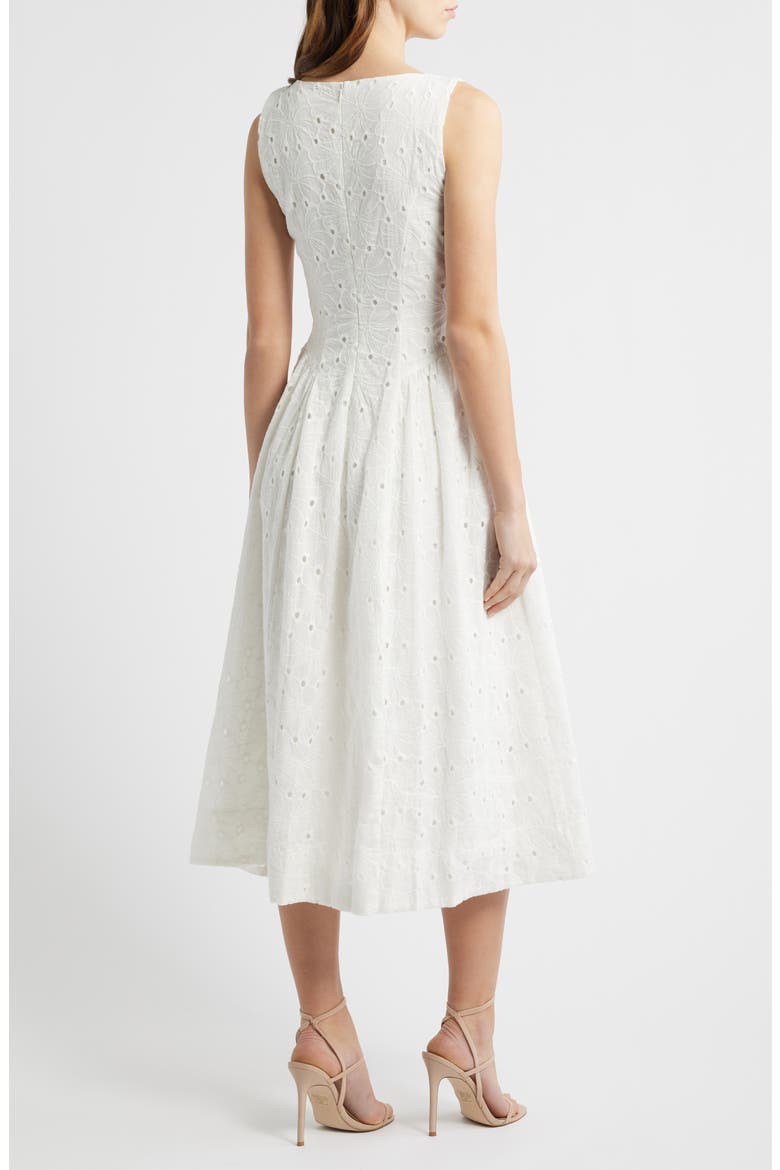 Broderie Anglaise Fit & Flare Midi Dress, Alternate, color, WHITE