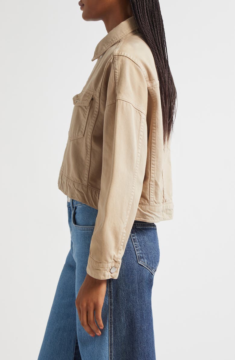 L'AGENCE Vianney High-Low Crop Denim Jacket, Alternate, color, Pale Khaki