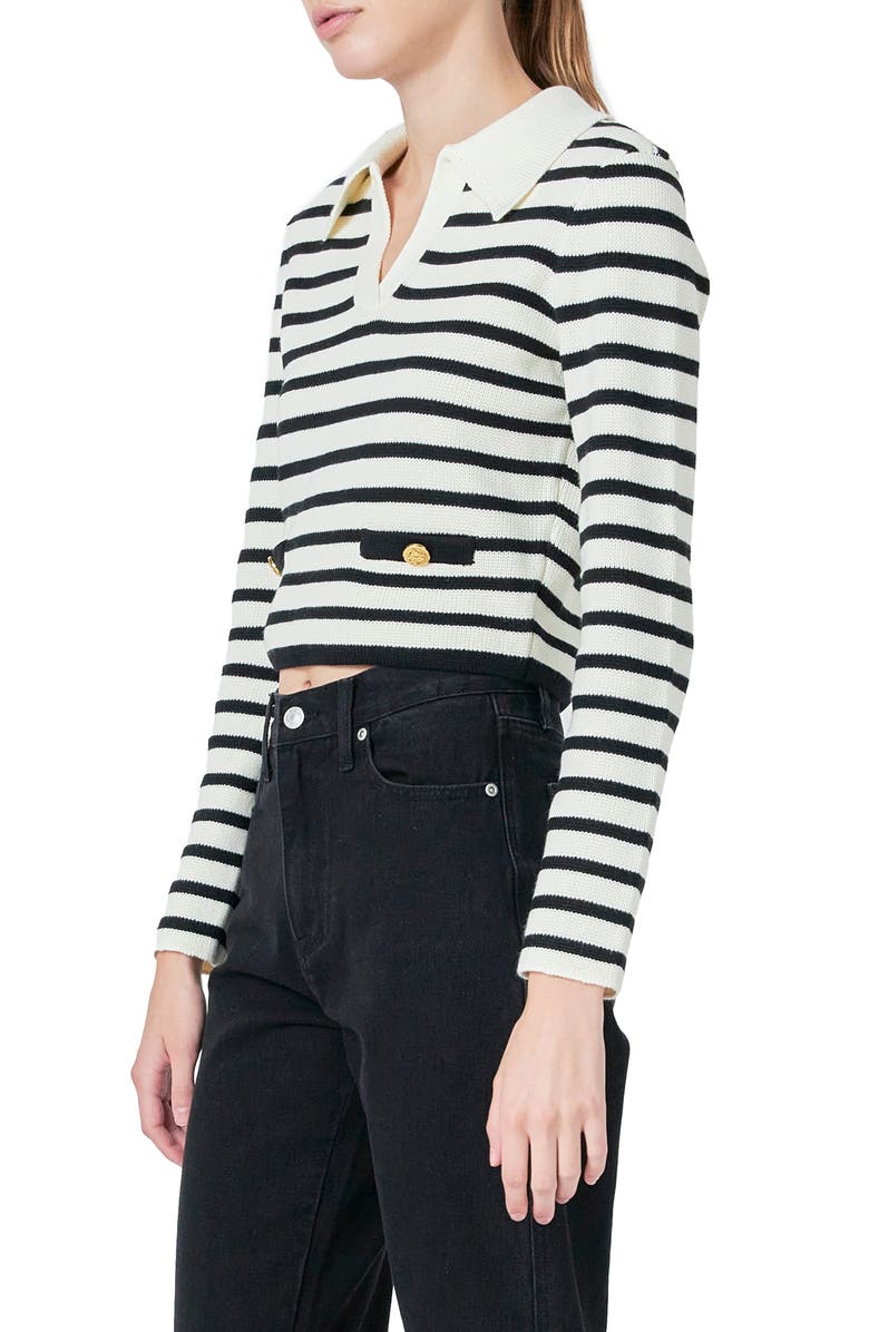 Endless Rose Stripe Collared Sweater, Alternate, color, Ivory/ Black