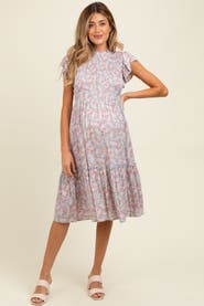 PinkBlush Floral Mock Neck Smocked Ruffe Sleeve Midi Dress