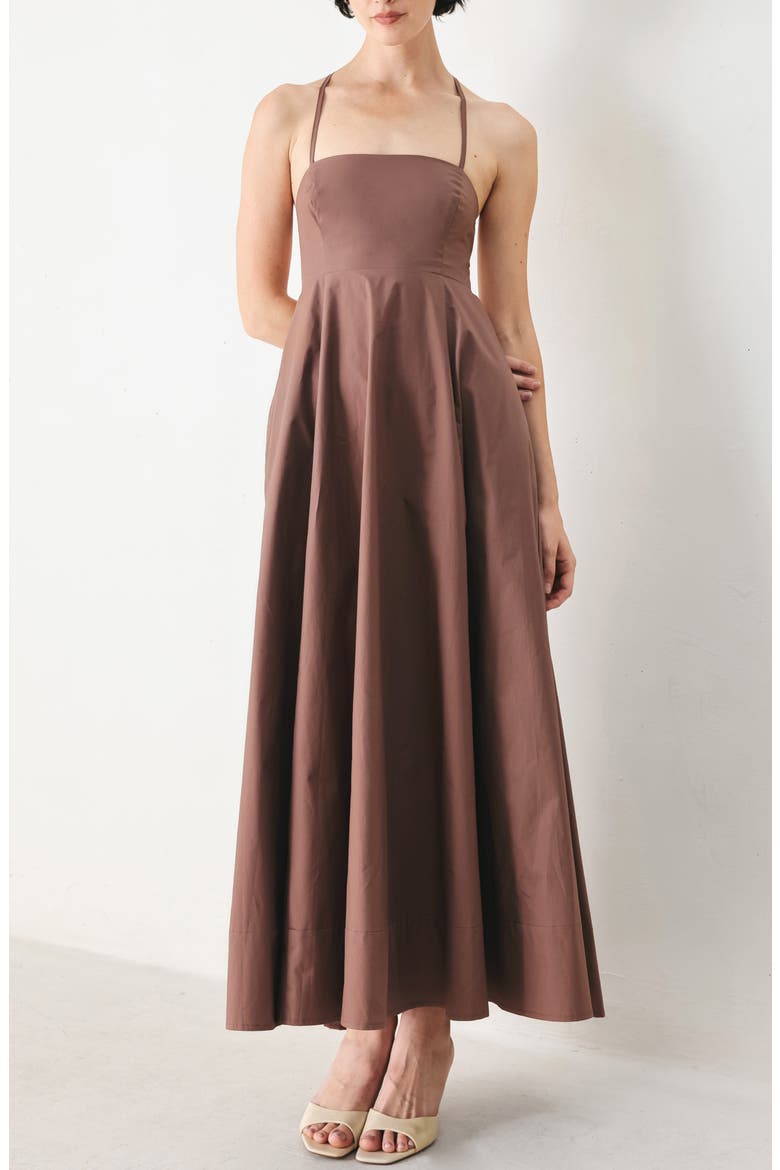 Lace Back Cotton Midi Dress, Alternate, color, COCOA