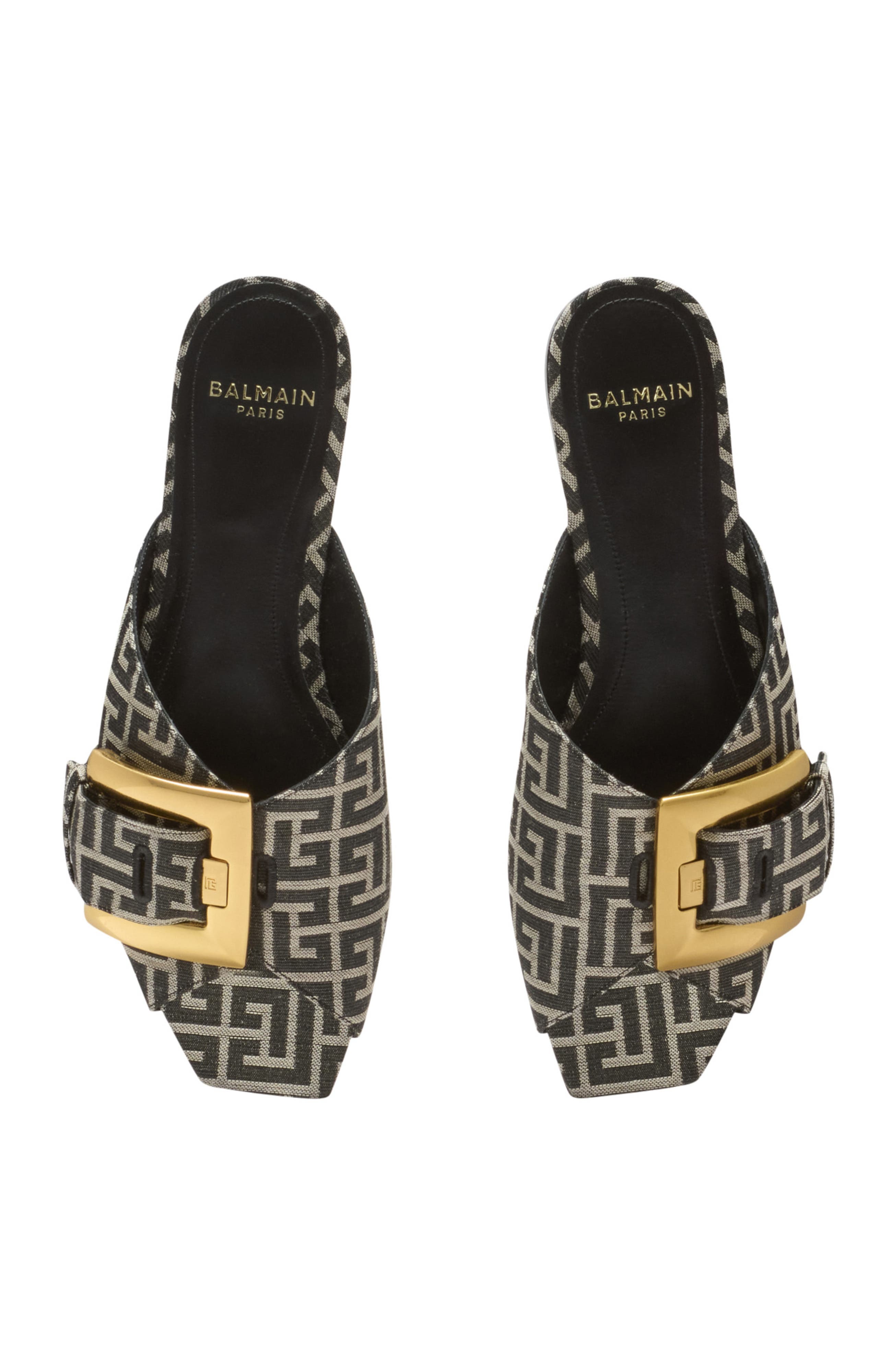 Balmain Flat monogram jacquard Anthem sandals, Alternate, color, Black