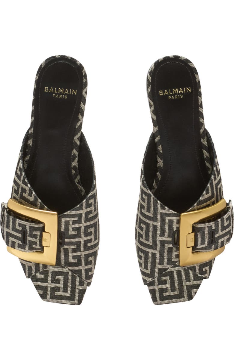 Balmain Flat monogram jacquard Anthem sandals, Alternate, color, Black