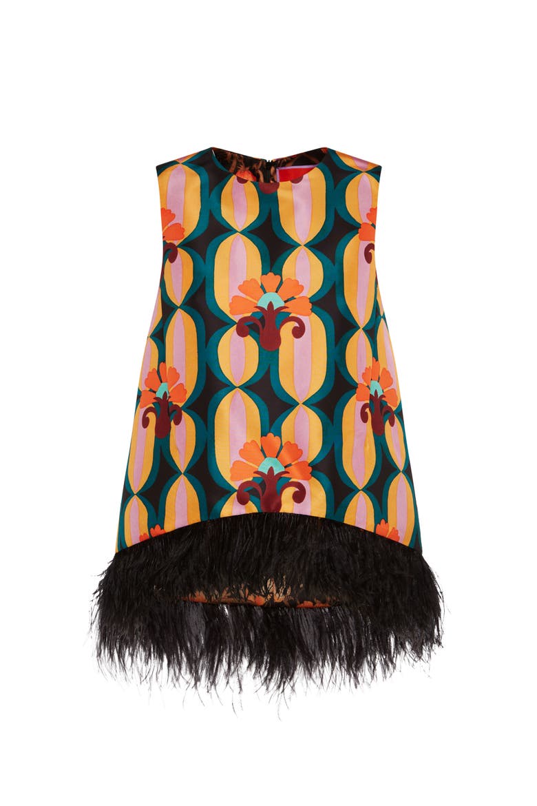 La Scala Top With Feathers Arcturus Blue Petrol, Alternate, color, Arcturus Blue Petrol