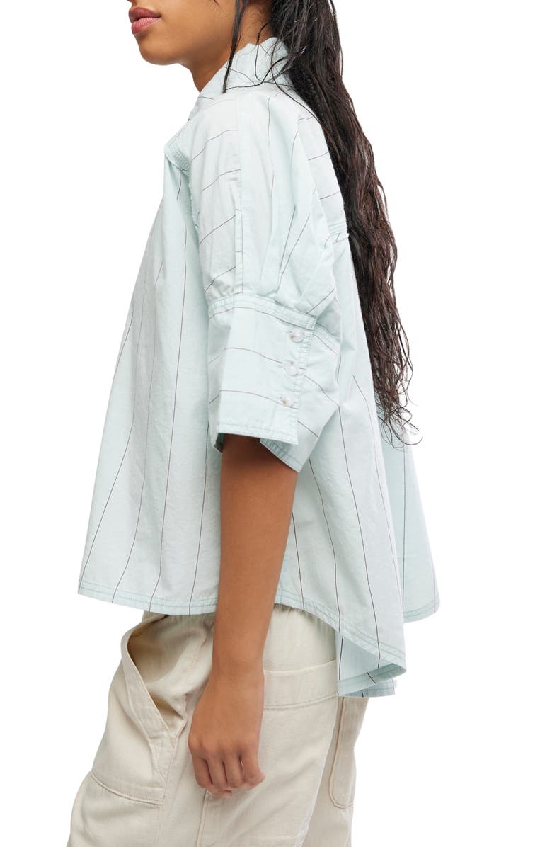 Free People Seaside Stripe Cotton Shirt, Alternate, color, Sky Combo