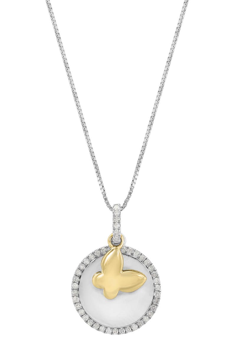 Two-Tone Diamond Butterfly Charm Pendant Necklace, Main, color, SILVER