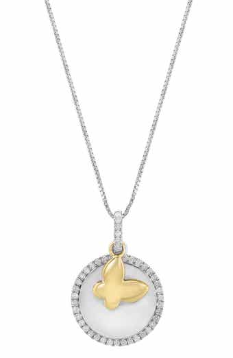 Two-Tone Diamond Butterfly Charm Pendant Necklace
