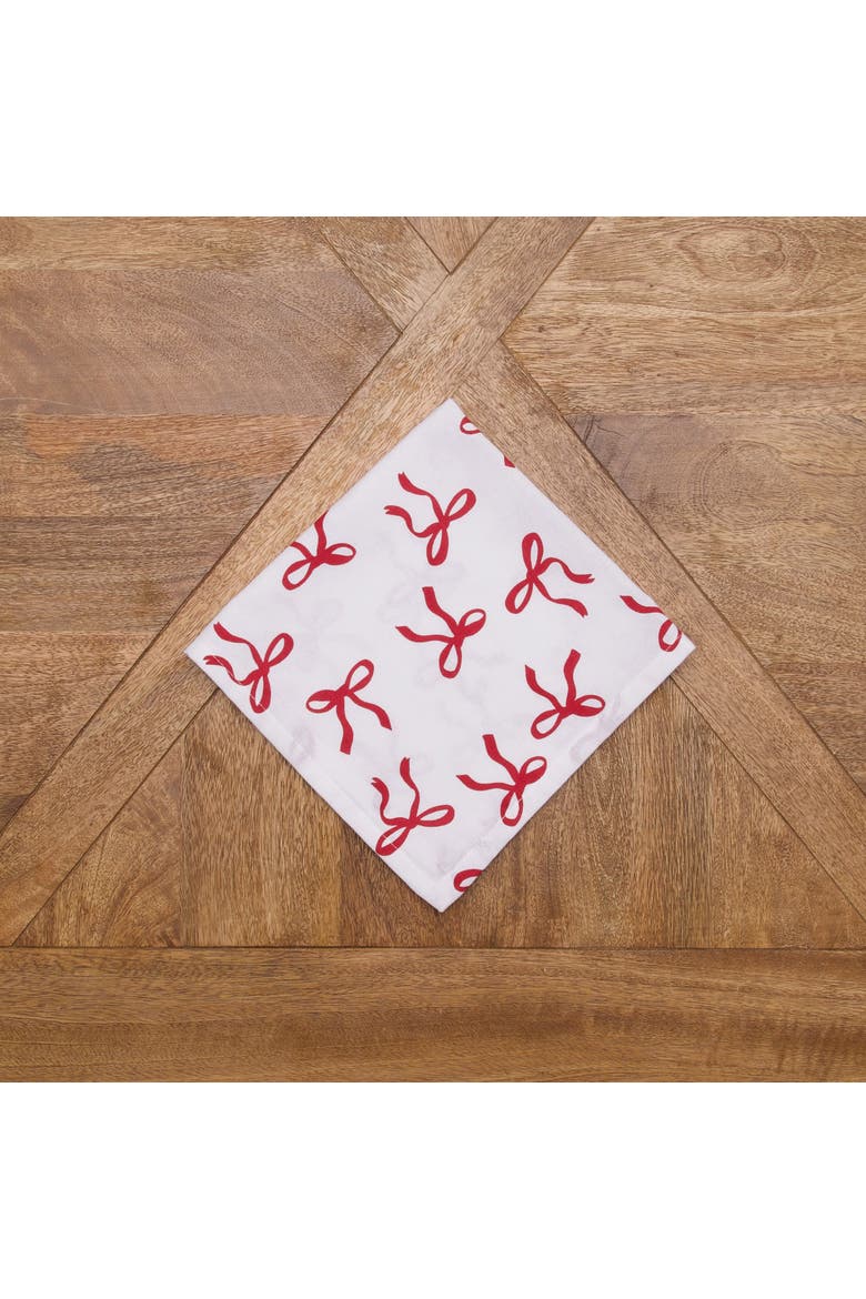 Holiday Bows Ribbon Holiday Christmas Set of 6 Cloth Napkins, Alternate, color, White