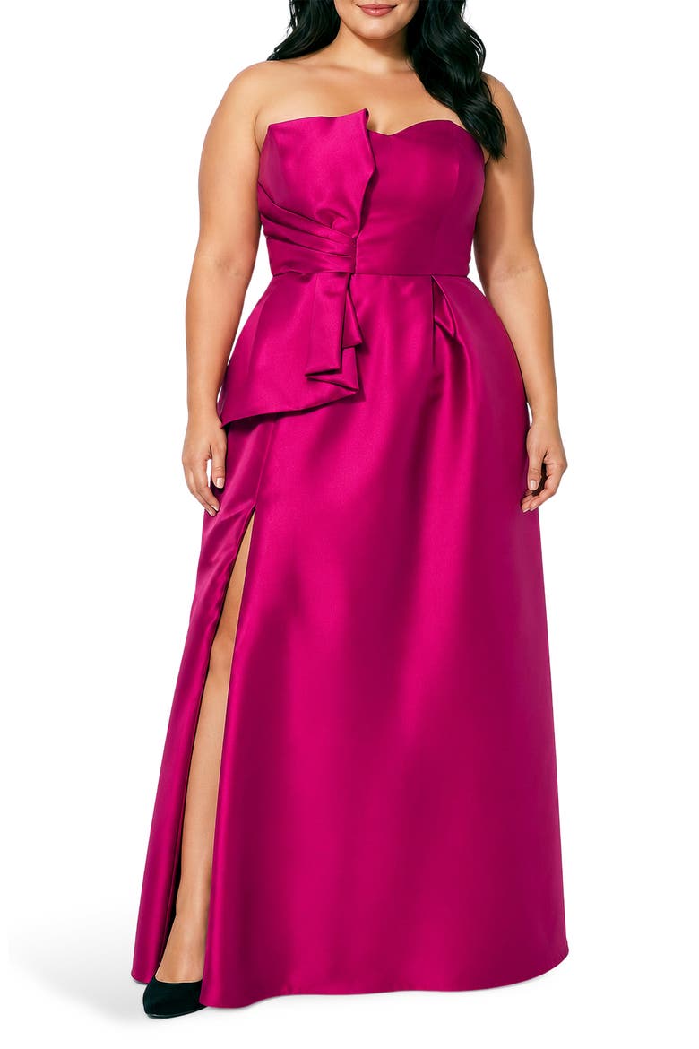 Bow Strapless Mikado Gown, Main, color, FUCHSIA