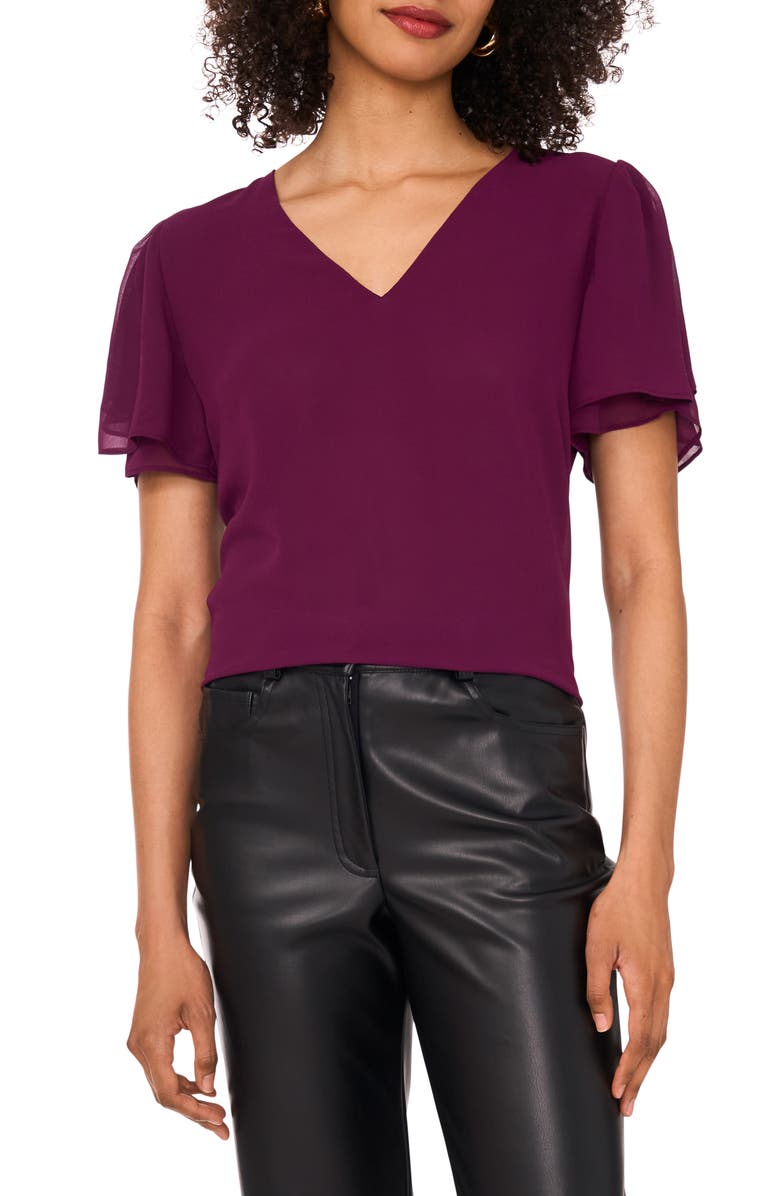 Vince Camuto V-Neck Tulip Sleeve Chiffon Top | Nordstromrack