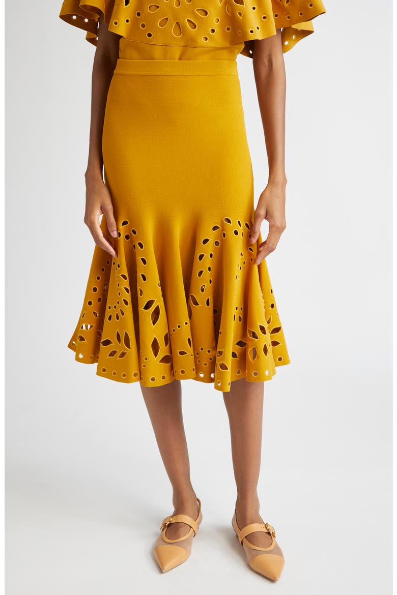Fiorella Eyelet Detail Knit Skirt, Main, color, GOLDENROD