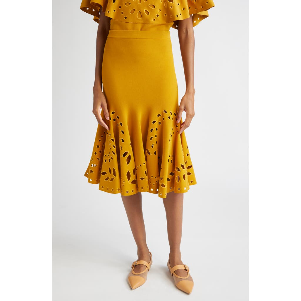 Ulla Johnson Fiorella Eyelet Detail Knit Skirt In Yellow