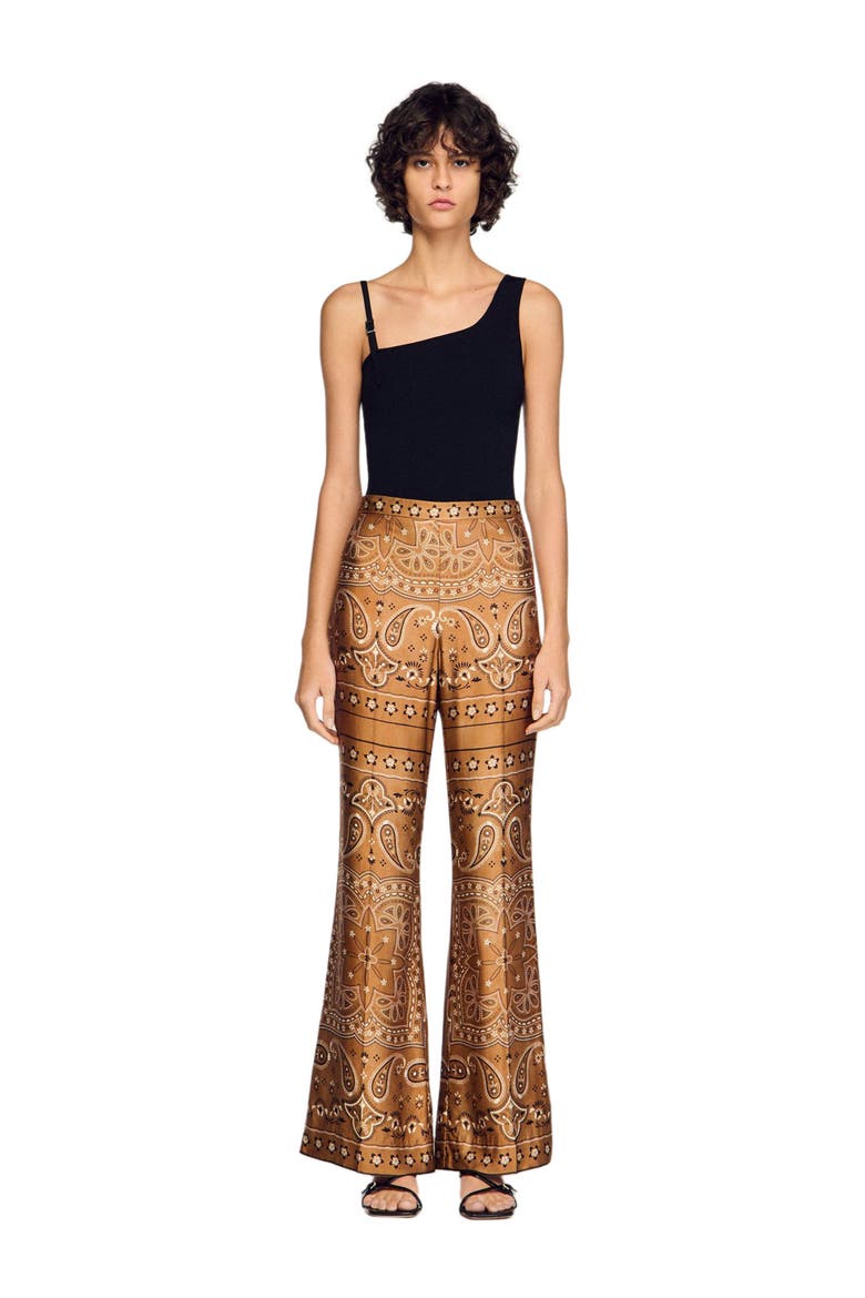 Bandana-print floaty trousers, Alternate, color, Brown / black