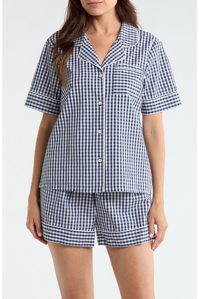 Classic Short Cotton Pajamas, Main, color, NAVY PETITE GINGHAM