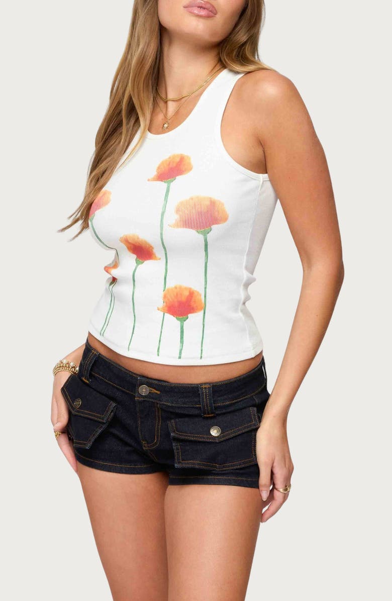 EDIKTED Wild Flower Cotton Graphic Tank, Alternate, color, White