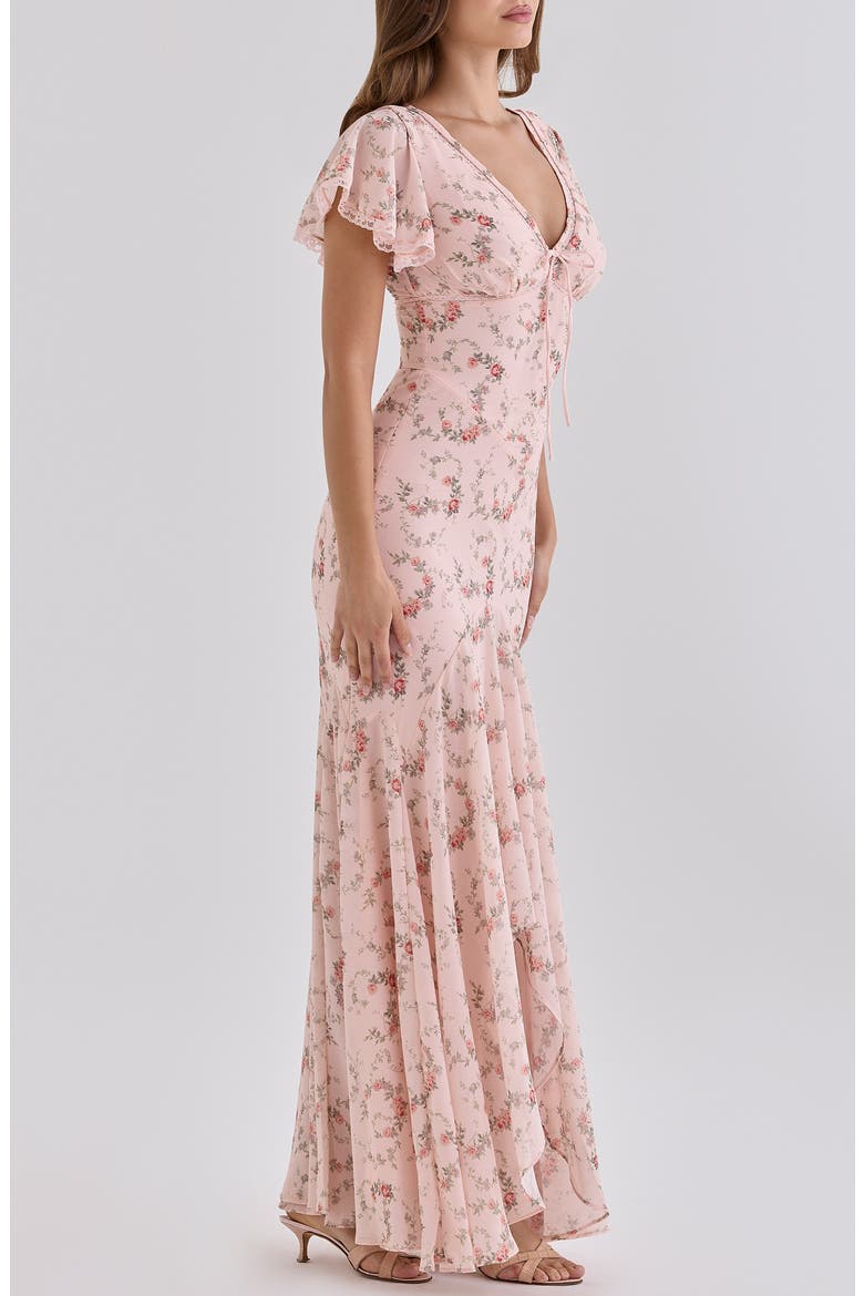 Amina Flutter Sleeve Georgette Maxi Dress, Alternate, color, PINK VINTAGE ROSE FLORAL PRINT