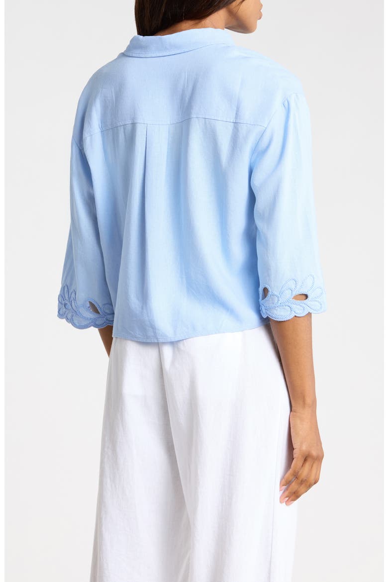 Embroidered Crop Button-Up Shirt, Alternate, color, HYDRANGEA