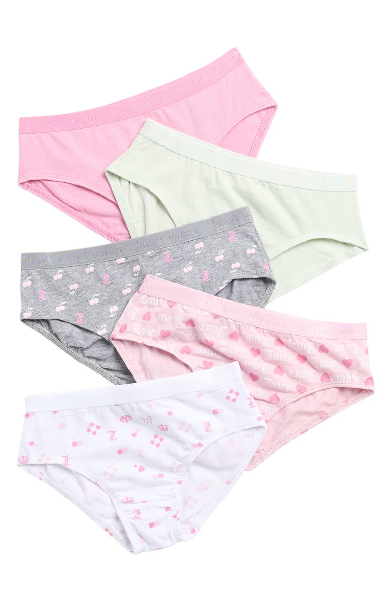 Juicy Couture Kids Assorted 5 Pack Stretch Cotton Bikini Briefs Juicy Couture Kids Assorted 5 Pack Stretch Cotton Bikini Briefs