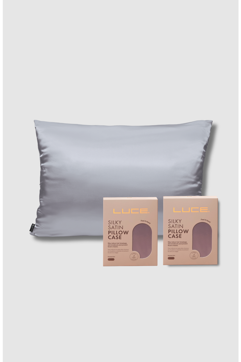 Silky Satin Pillow Case 2 Pieces, Main, color, GREY
