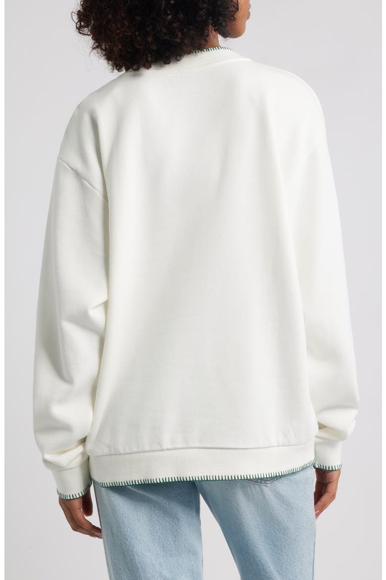 Bow Appliqué V-Neck Graphic Sweatshirt, Alternate, color, MARSHMALLOW