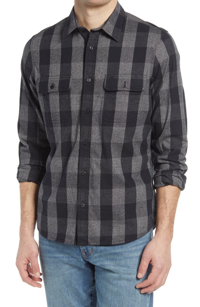 1901 Trim Fit Buffalo Check Stretch Flannel Button-Up Shirt, Main, color,