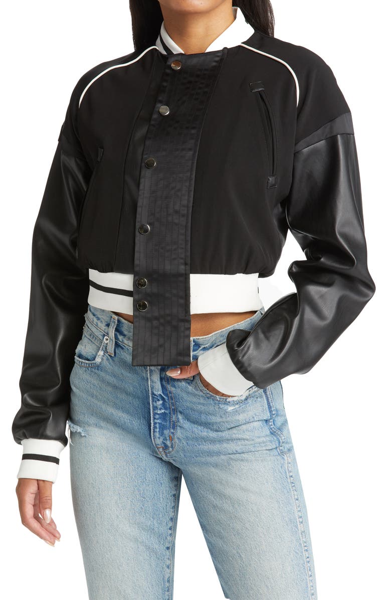 AZALEA WANG Mixed Media Bomber Jacket, Alternate, color, 