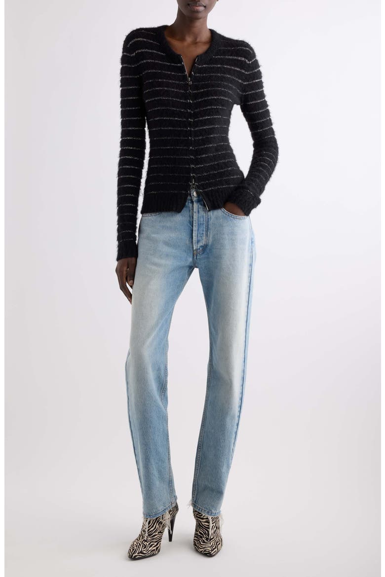Seona Metallic Stripe Cardigan, Alternate, color, BLACK/ SILVER