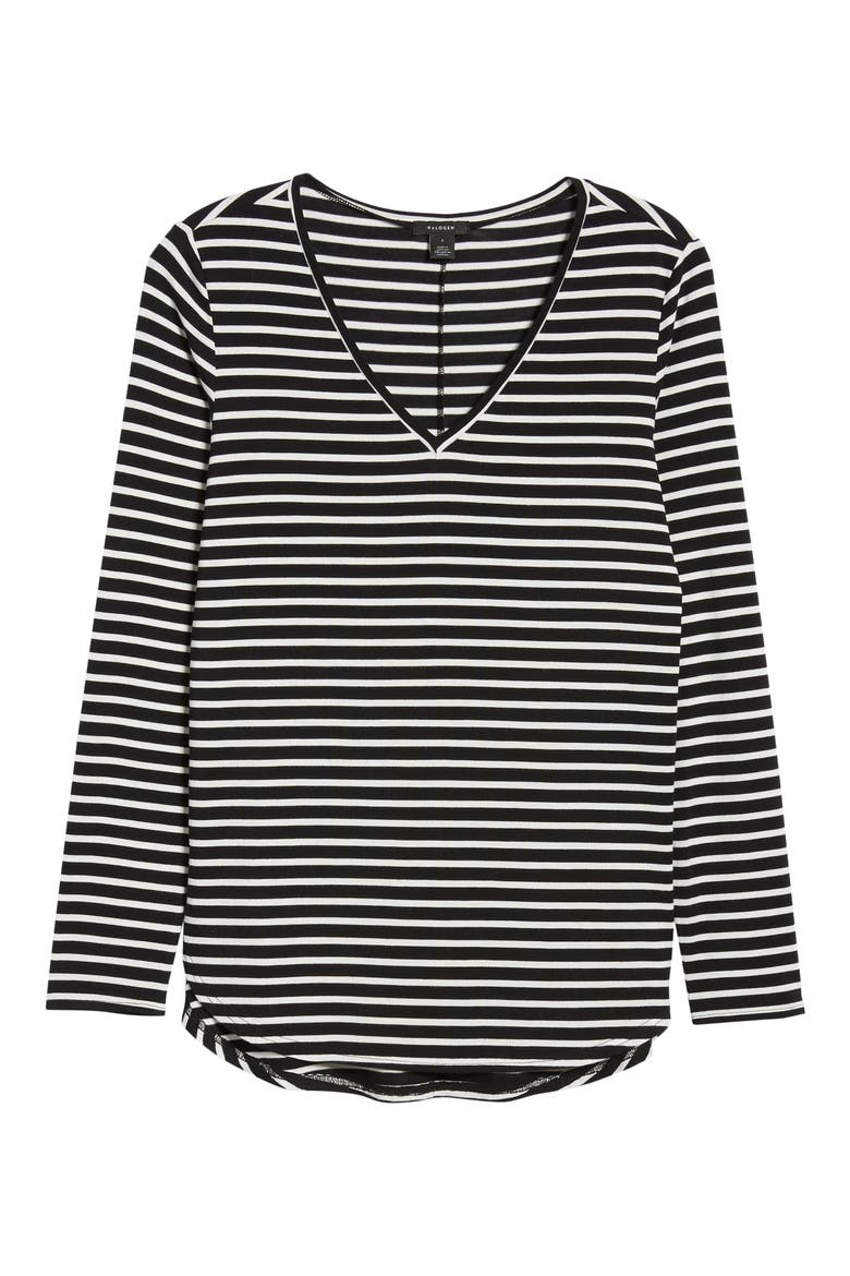 V-Neck Tunic, Alternate, color, BLACK- IVORY C ELAINA STP