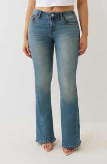 True Religion Joey Mid Rise Button Flap Flare Jeans