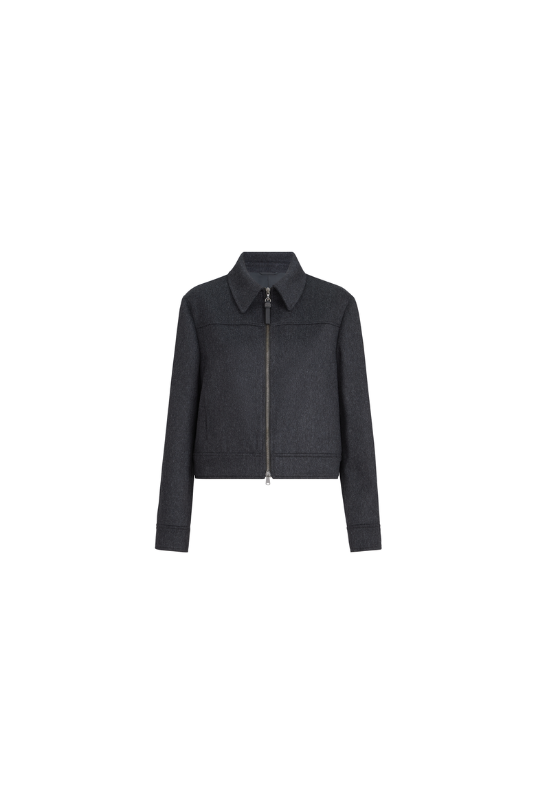 Wool flannel outerwear jacket with shiny zipper pull, Alternate, color, Anthracite